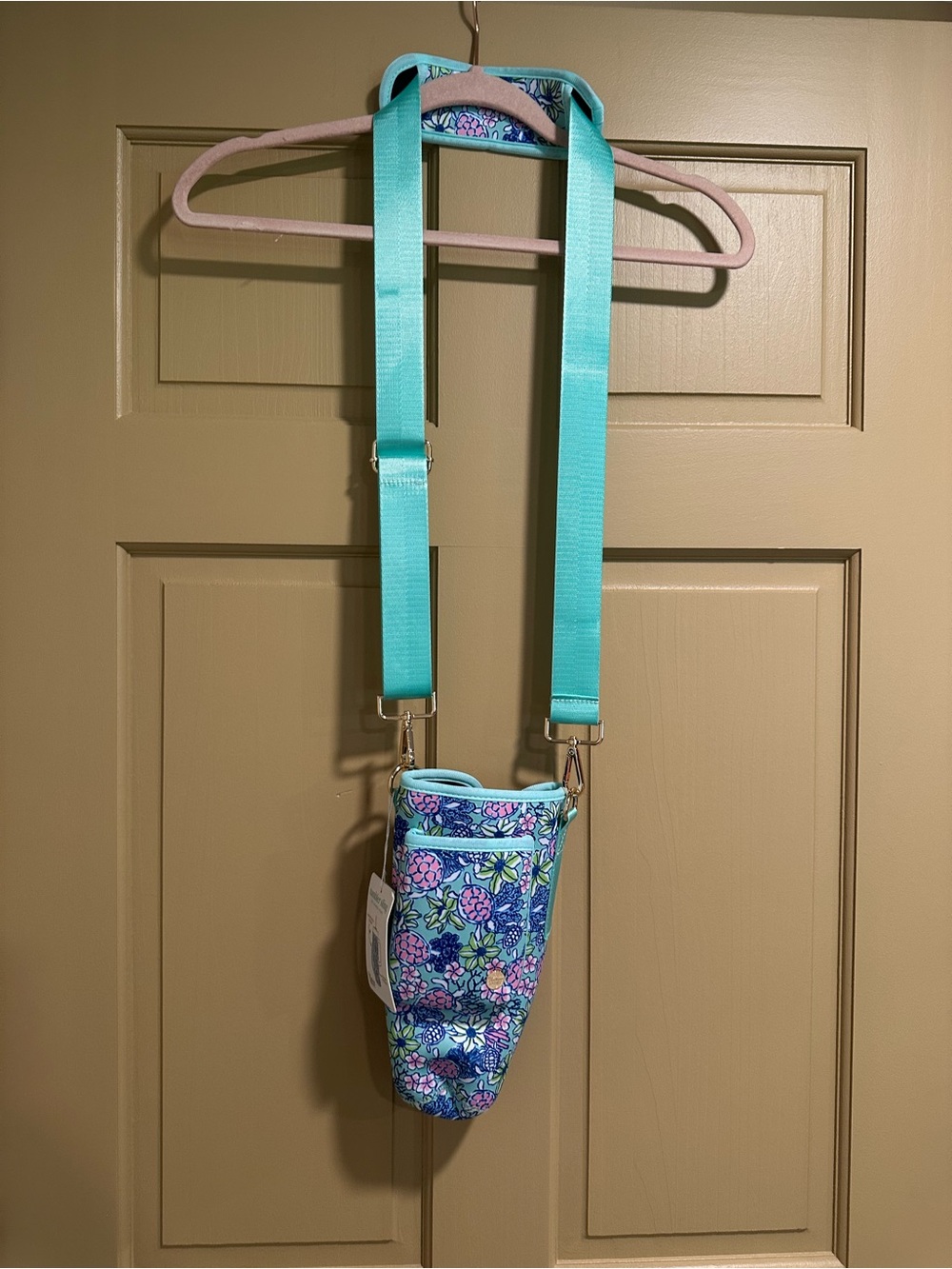 Floral Aqua Crossbody Tumbler Bottle Carrier- very soft and cute!